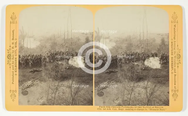 1st Ark. Con. Regt. making a charge in "Hornets Nest", 1887. Creator: Henry Hamilton Bennett.