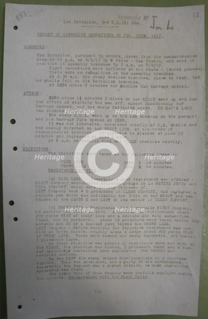 1st Battalion New Zealand Rifle Brigade Narrative of Operations 7 June 1917. Creator: Unknown.