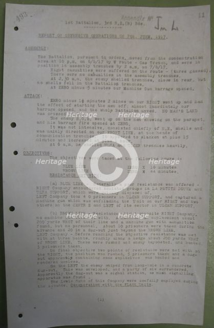 1st Battalion New Zealand Rifle Brigade Narrative of Operations 7 June 1917. Creator: Unknown.