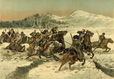 1st Cossack Skirmish with the Japanese in Korea, 1904. Creator: Unknown