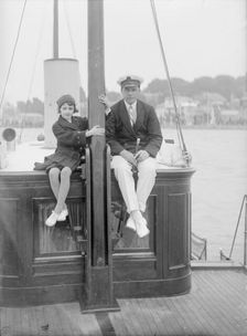 1st Earl of Birkenhead with his daughter on board their yacht, (Isle of Wight?), c1925. Creator: Kirk & Sons of Cowes