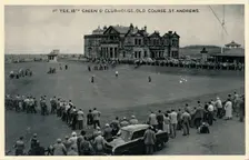 1st Tee, 18th Green & Clubhouse, Old Course, St. Andrews c1955