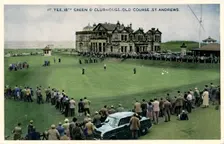 1st Tee, 18th Green & Clubhouse, Old Course, St. Andrews c1955