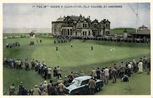 1st Tee, 18th Green & Clubhouse, Old Course, St. Andrews c1955