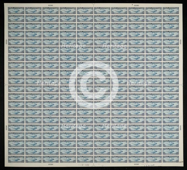 $2.60 "Graf Zeppelin" Passing Globe plate proof, 1930. Creator: Bureau of Engraving and Printing.