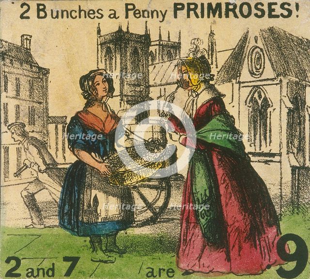 '2 Bunches a Penny Primroses!', Cries of London, c1840. Artist: TH Jones