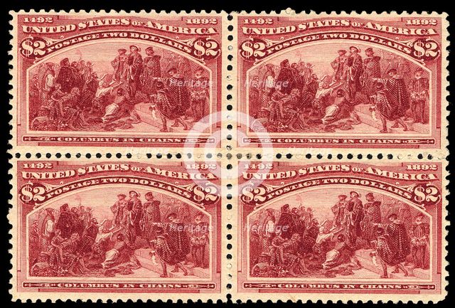 $2 Columbus in Chains block of four, 1893. Creator: Unknown.