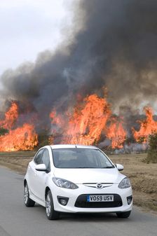 2010 Mazda 2 Sport, controlled burning in New Forest