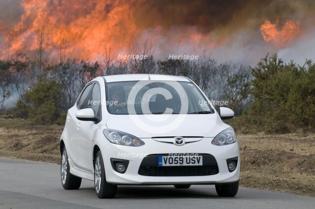 2010 Mazda 2 Sport, controlled burning in New Forest Artist: Unknown.
