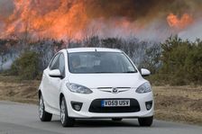 2010 Mazda 2 Sport, controlled burning in New Forest