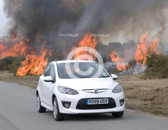 2010 Mazda 2 Sport, controlled burning in New Forest Artist: Unknown.