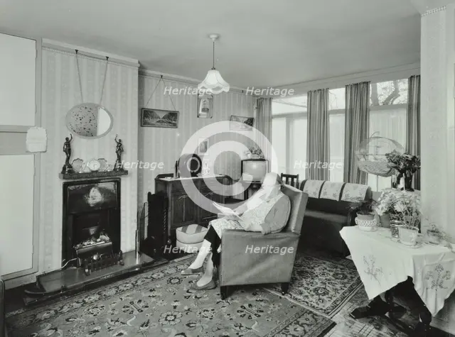 22 Minstead Gardens, Alton Estate, Wandsworth, London: living room, 1960. Creator: Unknown.