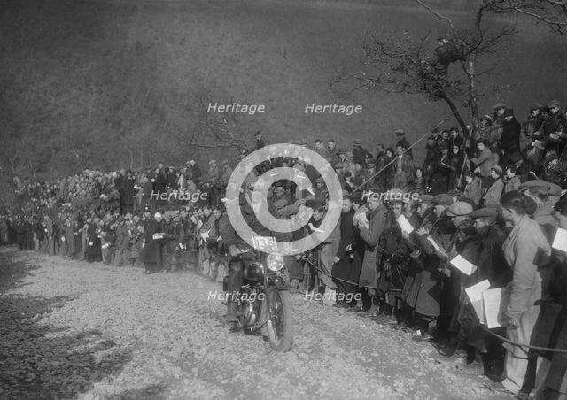 249 cc SOS Flat Top of RD Plunknett at the MCC Lands End Trial, Beggars Roost, Devon, 1936. Artist: Bill Brunell.