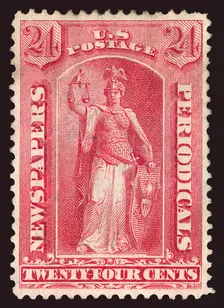 24c Justice Newspapers and Periodicals imprint single, 1875. Creator: Unknown