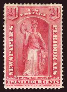24c Justice Newspapers and Periodicals imprint single, 1875. Creator: Unknown