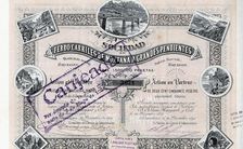 250 pesetas share from the Sociedad Ferrocarriles de Montaña a Grandes Pendientes, S.A., Barcelon…