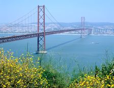 25th April Bridge over the River Tagus, Lisbon, Portugal. Creator: Peter Thompson