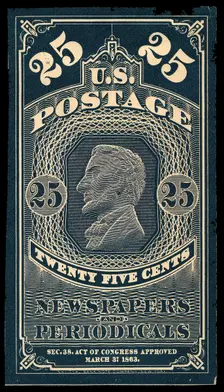 25c Abraham Lincoln Newspapers and Periodicals trial color proof, 1865. Creator: Unknown