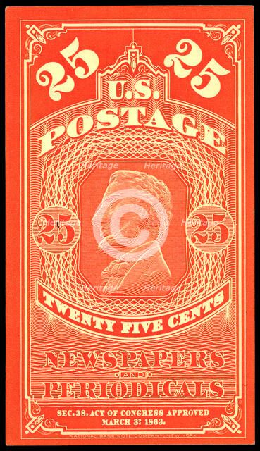 25c Abraham Lincoln Newspapers and Periodicals trial color proof, 1865. Creator: Unknown.