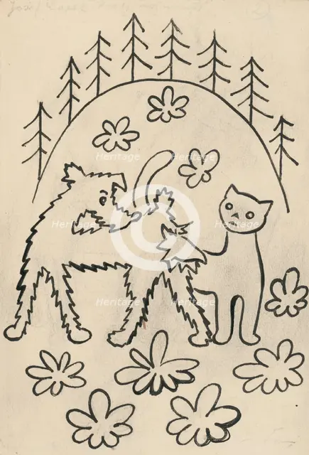 26. A story about a dog and a cat, around 1928. Creator: Josef Capek.
