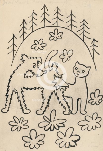 26. A story about a dog and a cat, around 1928. Creator: Josef Capek.