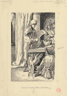 28.-He stood at the table holding an unrolled parchment in his hands and reading it, 1953. Creator: Andrej Kovacik