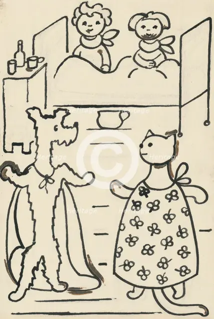 29. A story about a dog and a cat, around 1928. Creator: Josef Capek.