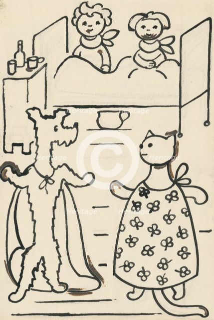 29. A story about a dog and a cat, around 1928. Creator: Josef Capek.