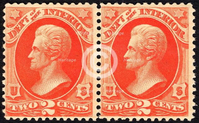 2c Andrew Jackson Interior Department pair, 1879. Creator: Unknown.