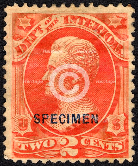 2c Andrew Jackson Interior Department special printing single, 1875. Creator: Unknown.