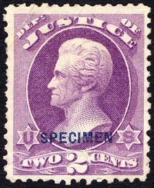 2c Andrew Jackson Justice Department special printing single, 1875. Creator: Unknown