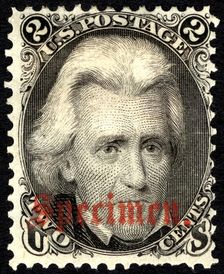 2c Andrew Jackson "Specimen" overprint single, 1863. Creator: Unknown