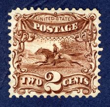 2c Post Rider and Horse G Grill single, 1869. Creator: National Bank Note Company