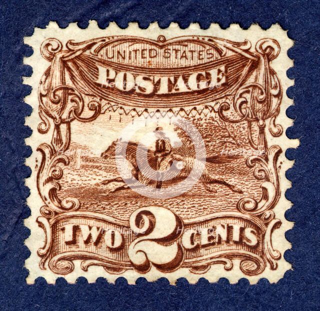 2c Post Rider and Horse G Grill single, 1869. Creator: National Bank Note Company.