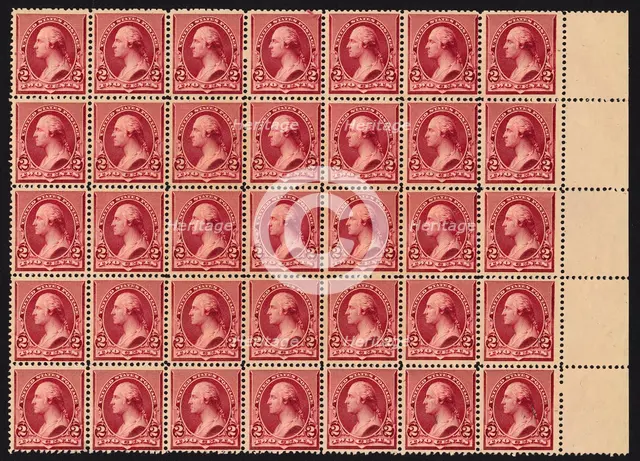 2c Washington block of thirty-five, 1890. Creator: American Bank Note Company.