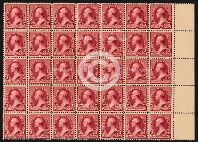 2c Washington block of thirty-five, 1890. Creator: American Bank Note Company.