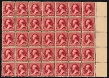 2c Washington block of thirty-five, 1890. Creator: American Bank Note Company