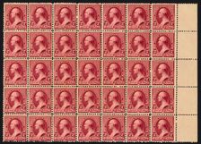 2c Washington block of thirty-five, 1890. Creator: American Bank Note Company