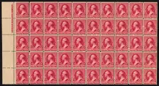 2c Washington imprint block of fifty, 1890. Creator: American Bank Note Company
