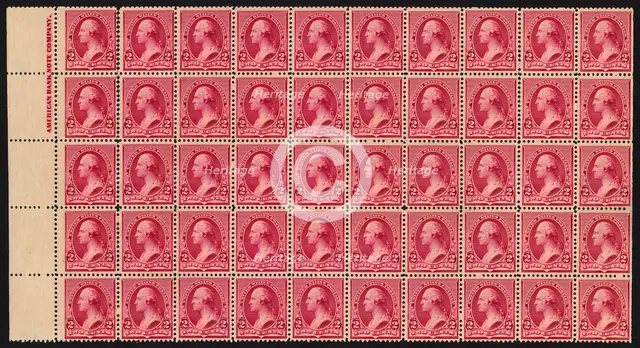2c Washington imprint block of fifty, 1890. Creator: American Bank Note Company.