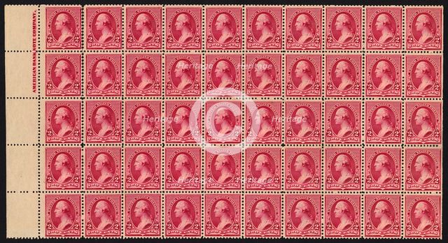 2c Washington imprint block of fifty, 1890. Creator: American Bank Note Company.
