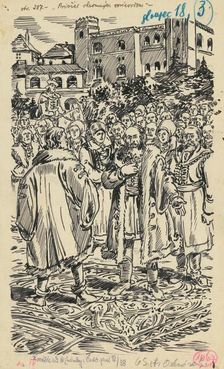 3.- A crowd in front of the palace, 1936. Creator: Andrej Kovacik