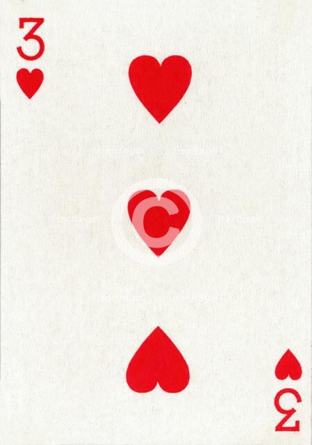 3 of Hearts from a deck of Goodall & Son Ltd. playing cards, c1940. Artist: Unknown.