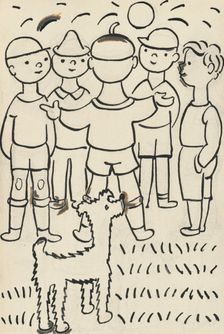 30. Talking about a dog and a cat, around 1928. Creator: Josef Capek