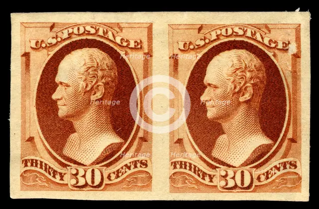 30c Alexander Hamilton India plate proof pair, 1888. Creator: American Bank Note Company.