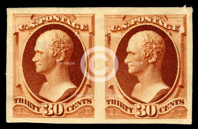 30c Alexander Hamilton India plate proof pair, 1888. Creator: American Bank Note Company.