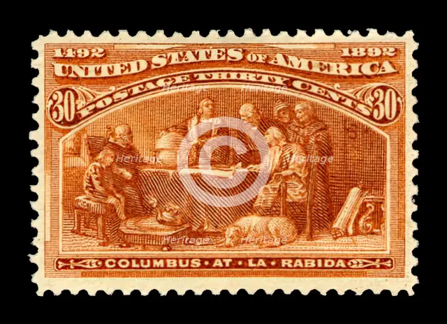30c Columbus at La Rabida single, 1893. Creator: American Bank Note Company.
