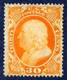 30c Franklin single, 1860. Creators: Toppan, Carpenter & Company, Toppan Carpenter Casilear