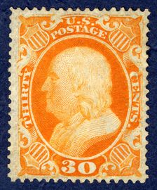 30c Franklin single, 1860. Creators: Toppan, Carpenter & Company, Toppan Carpenter Casilear