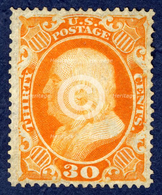 30c Franklin single, 1860. Creators: Toppan, Carpenter & Company, Toppan Carpenter Casilear.